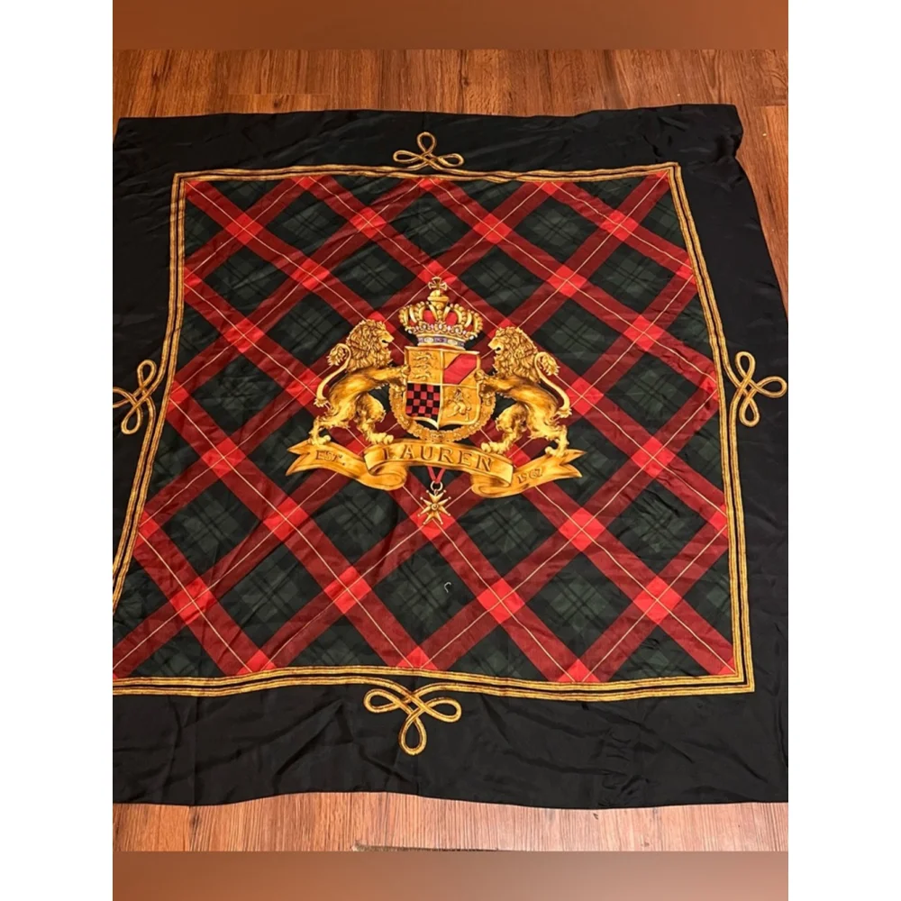 Ralph Lauren vintage silk tartan pattern and a crest emblem scarf 40X40